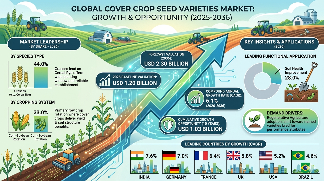 Cover Crop Seed Varieties Market to Reach USD 2.30 Billion by 2036 Amid Rising Adoption of Regenerative Agriculture Practices
