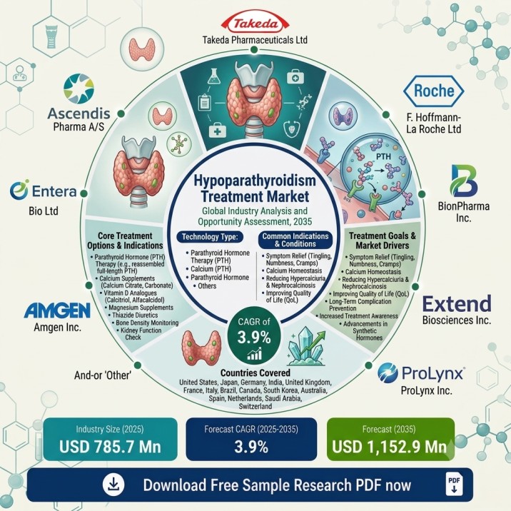 Hypoparathyroidism Treatment Market to Reach USD 1,152.9 Million by 2035 as Novel PTH Therapies and Orphan Drug Innovations Advance Endocrine Care