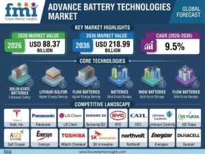 Advance Battery Technologies Market to Reach USD 218.99 Billion by 2036 at 9.5% CAGR; China Leads Country Growth at 12.8%, India Follows at 11.9%