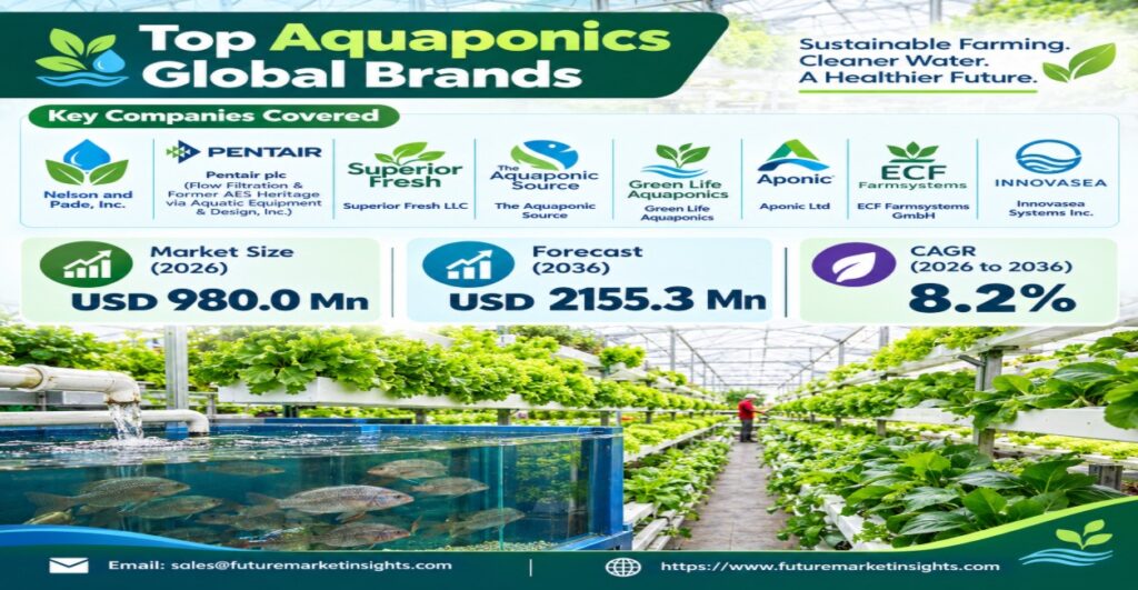 “Top Players in Nelson and Pade, Inc., Pentair plc the Aquaponics Market to Reach USD 2,155.3 Million by 2036, Growing at 8.2% CAGR as Sustainable Farming”