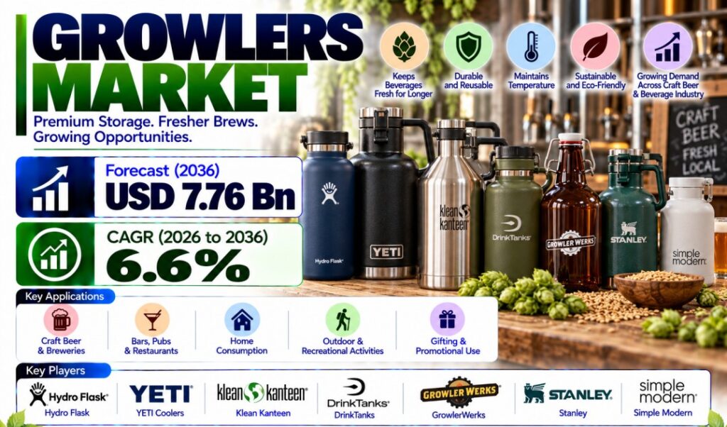 Growlers Market to Reach USD 7.76 Billion by 2036 | China – CAGR 8.5%, India – CAGR 7.9%, Germany – CAGR 7.2%