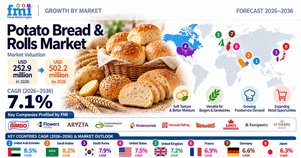 Potato Bread & Rolls Market to Reach USD 502.2 Million by 2036 at 7.1% CAGR