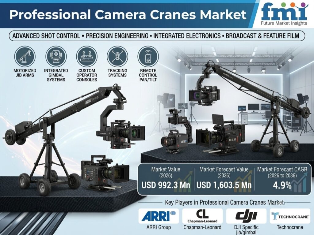 Professional Camera Cranes Market to Reach USD 1.6B by 2036 at 4.9% CAGR