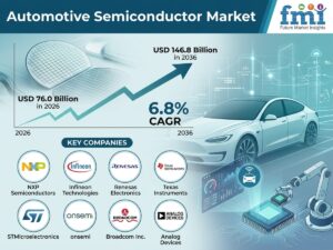 Automotive Semiconductor Market to Reach USD 146.8 Billion by 2036, India – CAGR 10.5%, China – CAGR 10.1%, USA – CAGR 9.4%, Germany – CAGR 8.9%, UK – CAGR 5.7%