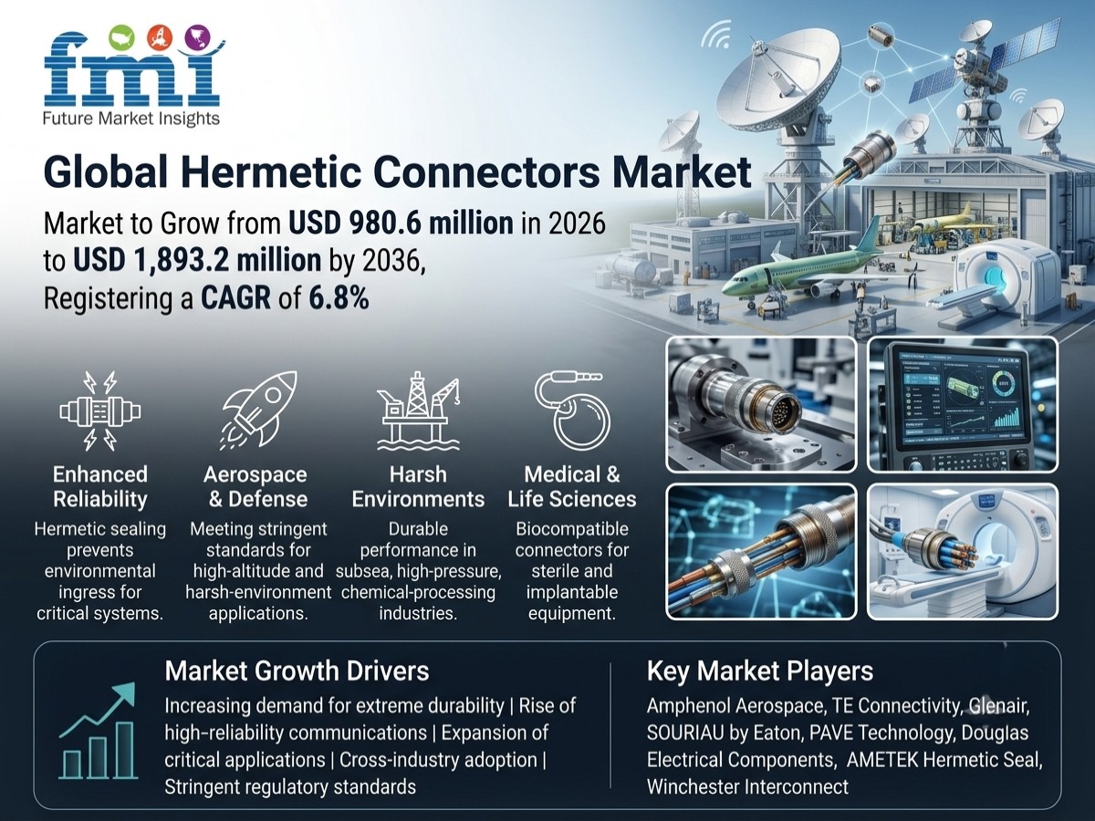 Hermetic Connectors Market to Reach USD 1,893.2 Million by 2036, United Kingdom – CAGR 6.6%, France – CAGR 6.2%, United States – CAGR 5.9%